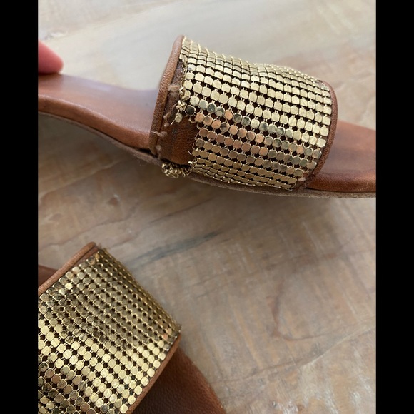 Stuart Weitzman gold sequins leather slides sandal shoes - Picture 6 of 11